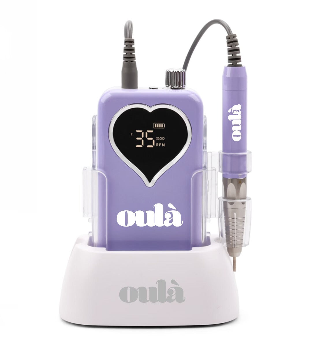 oula-nailove-drill-sun-set-pink-yellow-purple-heart-shaped-nail-drill-charging-dock